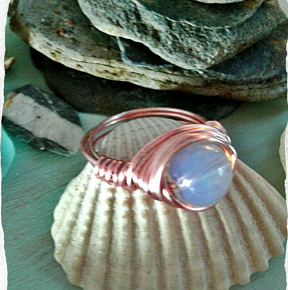 OPALITE & COPPER WIRE WRAP RING - Picture 6 of 6